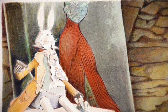 Kathleen Aird - Visiting Lis, Rabbit - detail - Watercolour - $950 