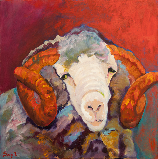 Suzy Tilley - Burra's Magnificent Merino Rams - Acrylic - $310 SOLD 640