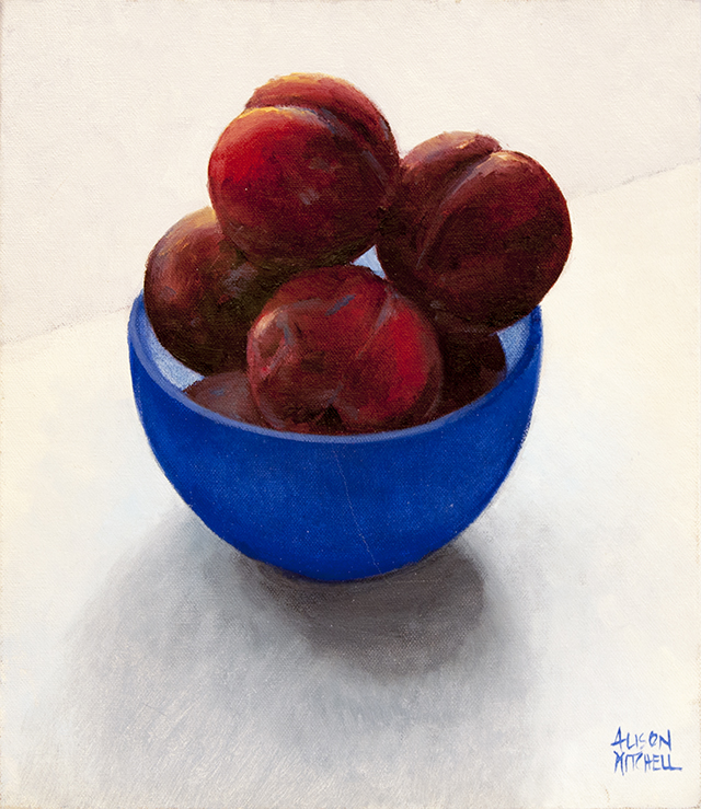 Alison Mitchell - Plums in Blue Bowl - Oil on Canvas - $1500