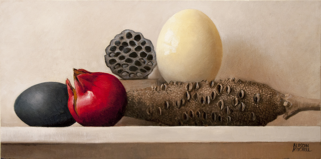 Alison Mitchell - Still Life with Seed Pods - Oil on Canvas - $1600