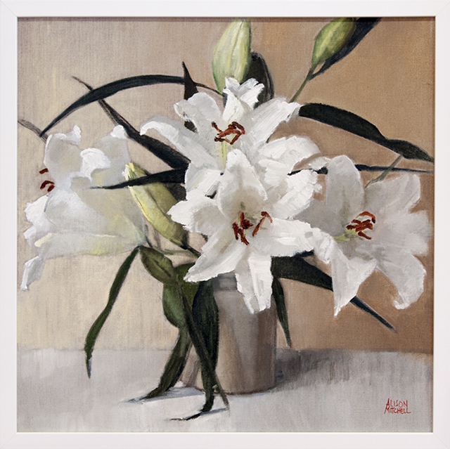 Alison Mitchell - White Lillies - Oil on Linen -$1800