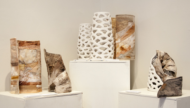 Yvonne Dalton and Jaqueline Williamson - Stained and Stiched cloth with clay lace forms 