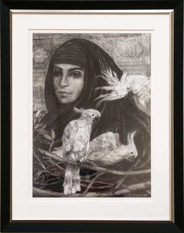 Fiona Dowler - Refugee: Reflection on Coming to Australia - charcoal and pastel - $1200