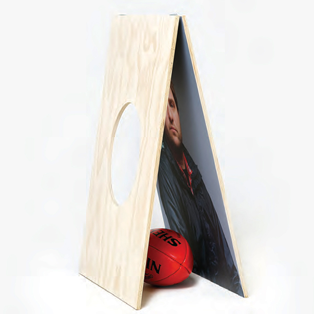 Will Nolan, The Greatest, 2011, inkjet print, pine wood, leather football, 800 x 600 x 500 mm