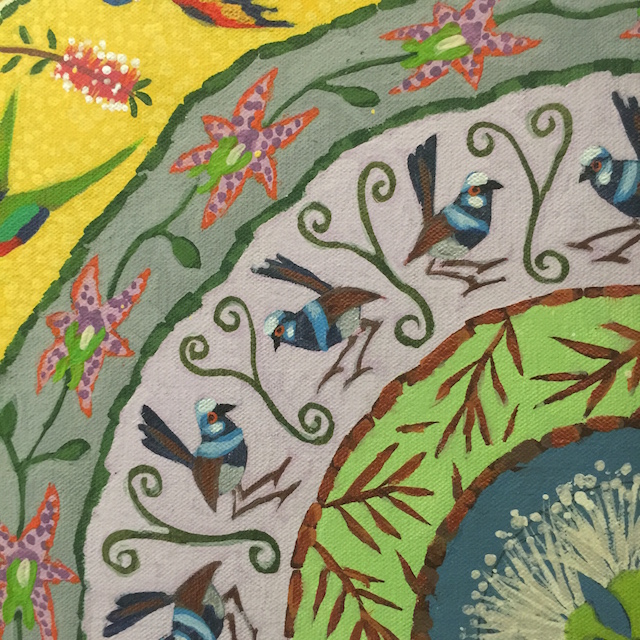 Julianne Pulford - Circle of Australian Birds - Acrylic on canvas - $660 detail